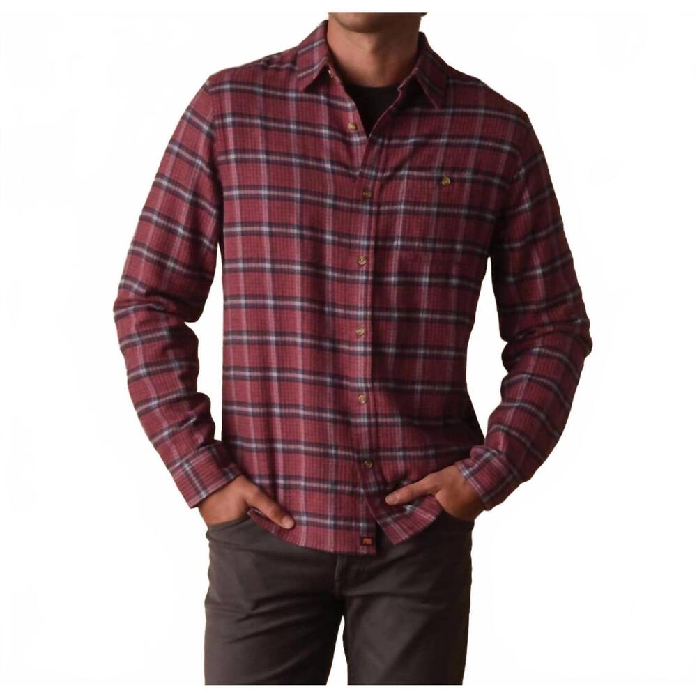 NEW THE NORMAL BRAND hudson double brushed flannel shirt in mineral red plaid